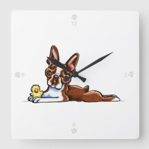 Colored Boston Terrier Quadratische Wanduhr