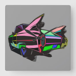 Colored cadillac quadratische wanduhr