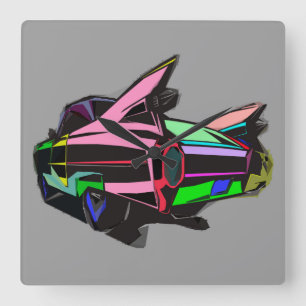 Colored cadillac quadratische wanduhr
