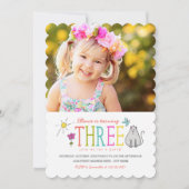 Colored Doodles 3. Geburtstag Party Einladung | Ki (Vorderseite)