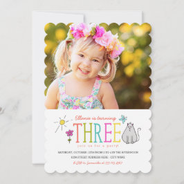 Colored Doodles 3. Geburtstag Party Einladung | Ki