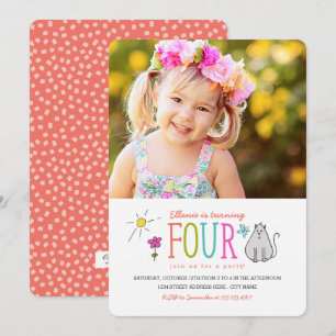 Colored Doodles 4. Geburtstag Party Einladung   Ki