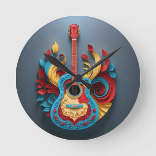 Colored Fantasy Guitar Runde Wanduhr