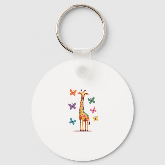 colored giraffe colorful butterflies giraffe Lover Schlüsselanhänger (Vorderseite)