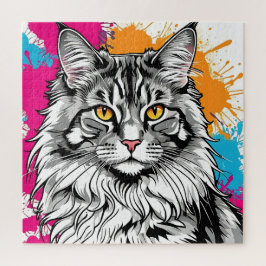 Colored Maine Coon Cat Portrait Puzzle