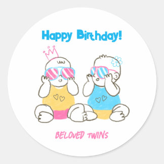 Colored Pencil Twins Happy Birthday Round Stickers