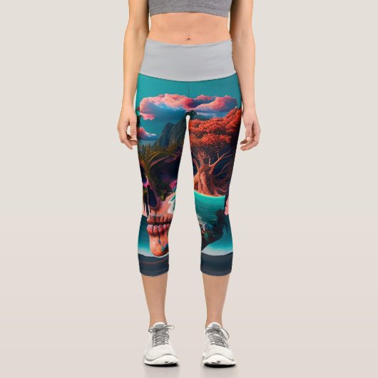 Colored Skull Head Capri Leggings (Vorderseite)