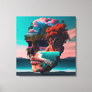 Colored skull head leinwanddruck