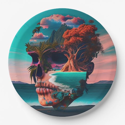 Colored skull head pappteller (Vorderseite)