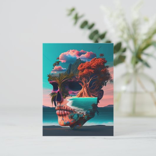 Colored skull head postkarte (Stehend Vorderseite)