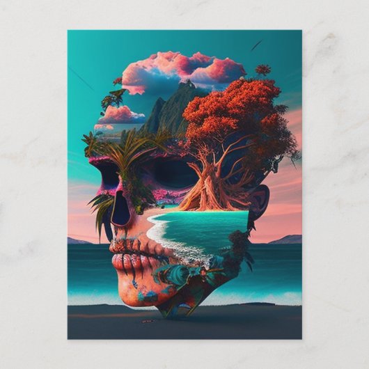 Colored skull head postkarte (Vorderseite)