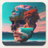 Colored Skull Head Rechteckiger Pappuntersetzer (Vorderseite)