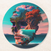 Colored Skull Head Runder Pappuntersetzer (Vorderseite)