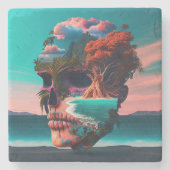 Colored Skull Head Steinuntersetzer (Vorderseite)