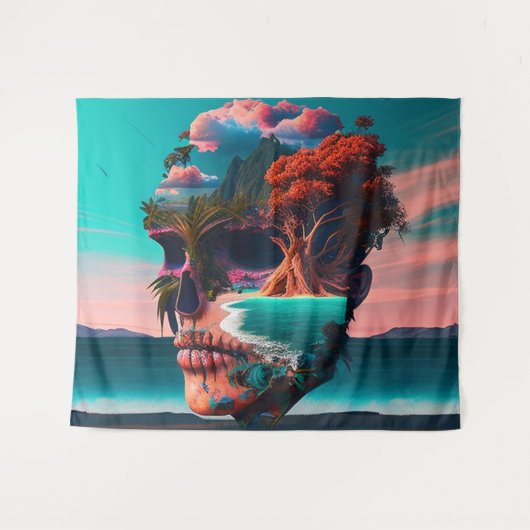 Colored skull head wandteppich (Vorderseite (Horizontal))