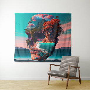 Colored skull head wandteppich
