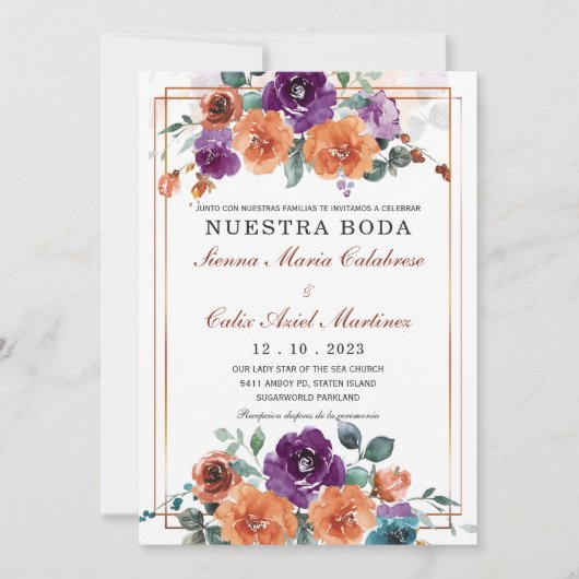Colores de boda morado y naranja quemado einladung (Vorderseite)