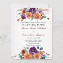 Colores de boda morado y naranja quemado