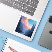 Colorfall Grove – Herbstlandschaft Quadrat Aufkleber (Laptop mit iPhone)