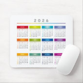 Colorful 2026 Calendar - Rainbow Colors 3 Columns Mousepad (Mit Mouse)
