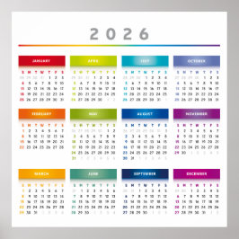 Colorful 2026 Calendar - Rainbow Colors 3 Columns Poster