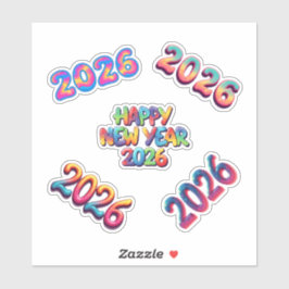Colorful 2026 Happy New Year Rainbow Sticker Set