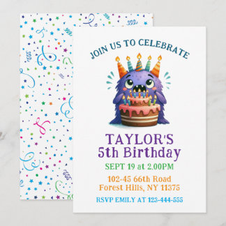 Colorful 5th Birthday Monster Party Invitation  Einladung