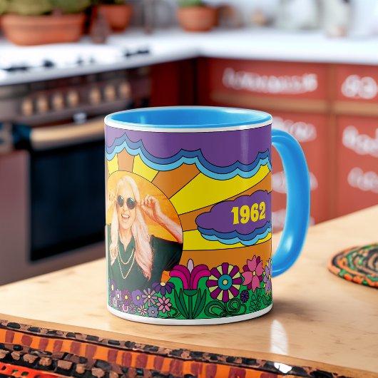 Colorful 60s Flower Child Hippie Birthday Photo Tasse