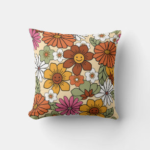 Colorful 70s style retro floral pattern. Vintage b Kissen