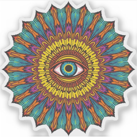 Colorful 90s Mandala Art -Trippy Third Eye Graphic Aufkleber (Vorderseite)