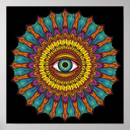Colorful 90s Mandala Art -Trippy Third Eye Graphic Poster