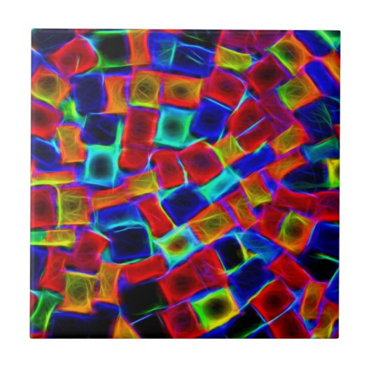 Colorful Abstract Bokeh Blocks Pattern Fliese (Vorderseite)