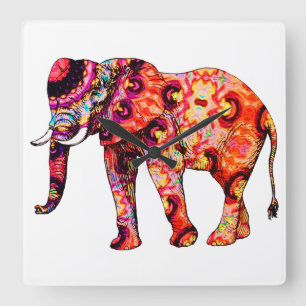Colorful abstract elephant quadratische wanduhr