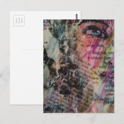 colorful abstract face mixed media postkarte (Vorne/Hinten)