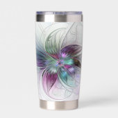Colorful Abstract Flower Modern Floral Fractal Art Thermobecher (Rückseite)