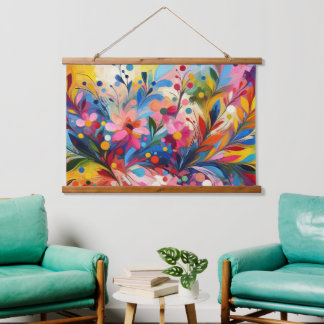 Colorful Abstract Flowers Vibrant Explosion Art Ch Wandteppich Mit Holzrahmen