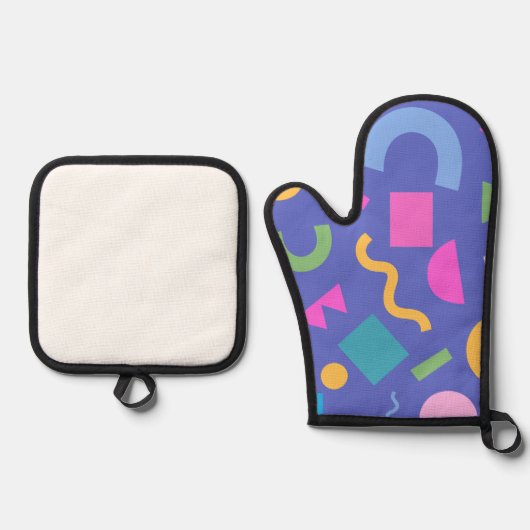 Colorful Abstract Geometric Memphis Style Pattern Ofenhandschuh & Topflappen-Set (Vorderseite)