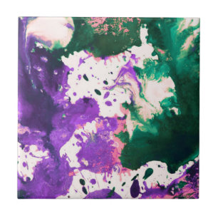 Colorful Abstract Green and Purple Splatter Paint Fliese