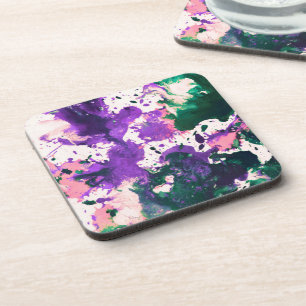 Colorful Abstract Green and Purple Splatter Paint Getränkeuntersetzer
