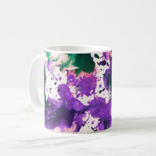 Colorful Abstract Green and Purple Splatter Paint Kaffeetasse (Vorderseite Links)