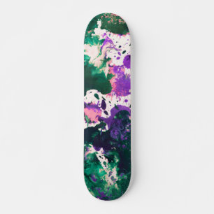 Colorful Abstract Green and Purple Splatter Paint Skateboard