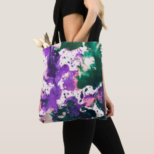 Colorful Abstract Green and Purple Splatter Paint Tasche