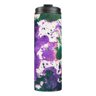 Colorful Abstract Green and Purple Splatter Paint Thermosbecher