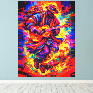 Colorful Abstract Guitar Players Duo Impasto Leinwanddruck