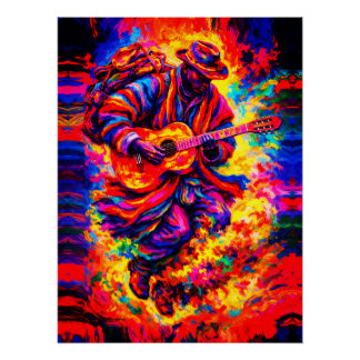 Colorful Abstract Guitar Players Duo Impasto Poster