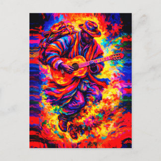 Colorful Abstract Guitar Players Duo Impasto Postkarte