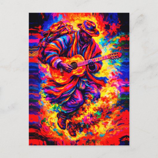 Colorful Abstract Guitar Players Duo Impasto Postkarte (Vorderseite)