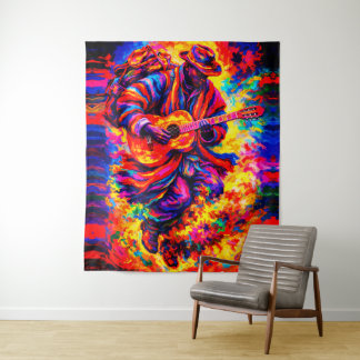 Colorful Abstract Guitar Players Duo Impasto Wandteppich