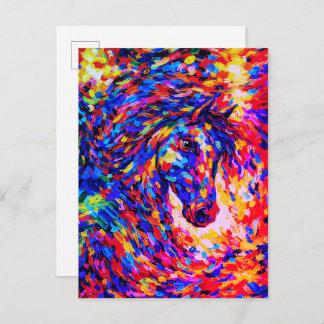 Colorful Abstract Horse Portrait Impasto Postkarte