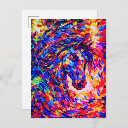 Colorful Abstract Horse Portrait Impasto Postkarte (Vorne/Hinten)